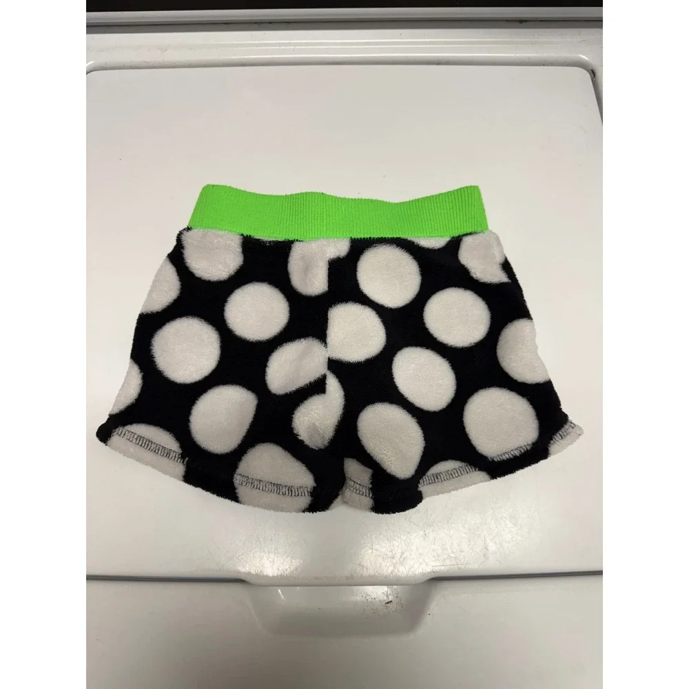 Justice Girls Black White Polka Dot Fleece Pajama Shorts Neon Green Initial K 5